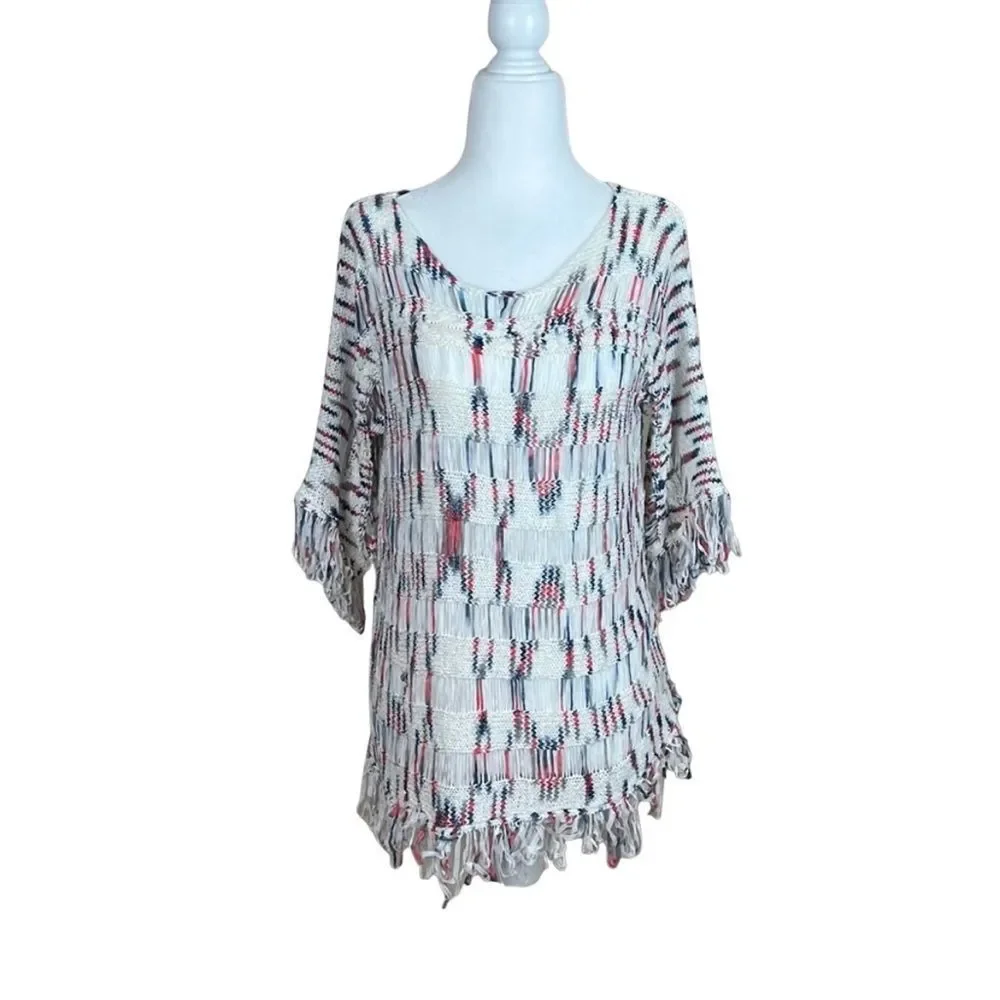 Bacci Baciano White Knit Fringe Swim Cover-Up Women's Size Medium